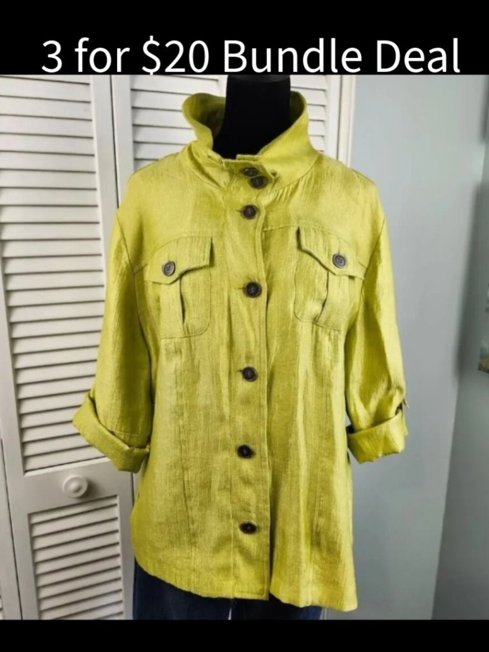 Nue Options Chartreuse Green Shacket High Neck Large